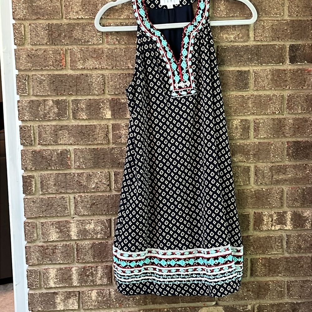 THML Blue and Beige Geometric Tunic Mini Dress Size Small